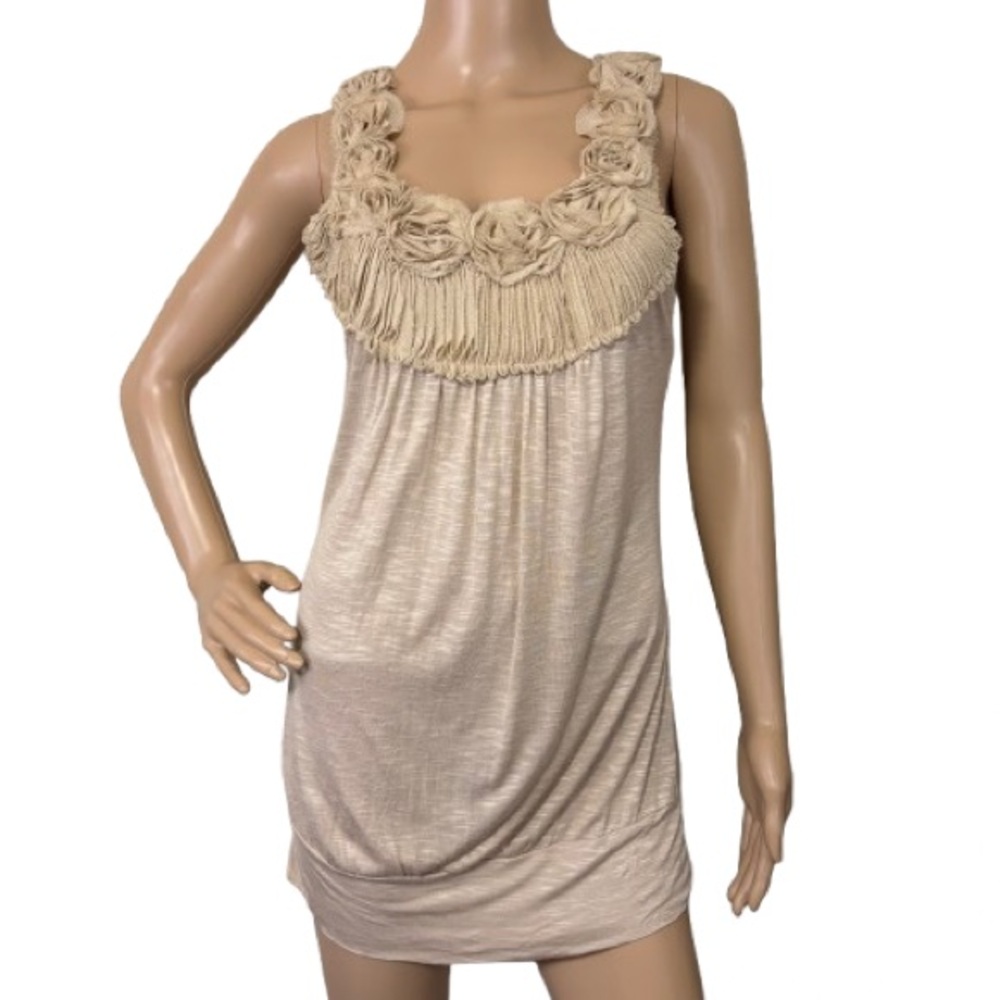 HIP Y2K 00s Beige Rosette Rouched Sleeveless Top Size S